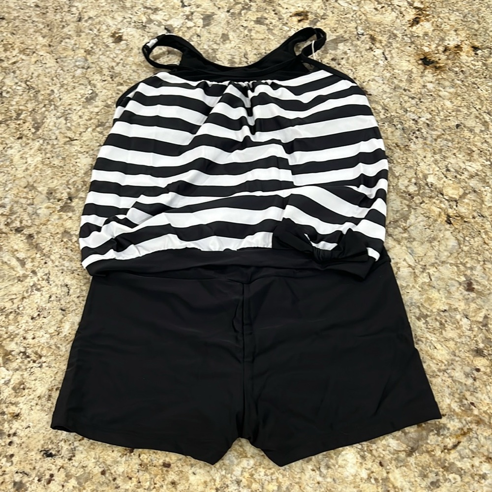 NEW Black/White striped bathing suit